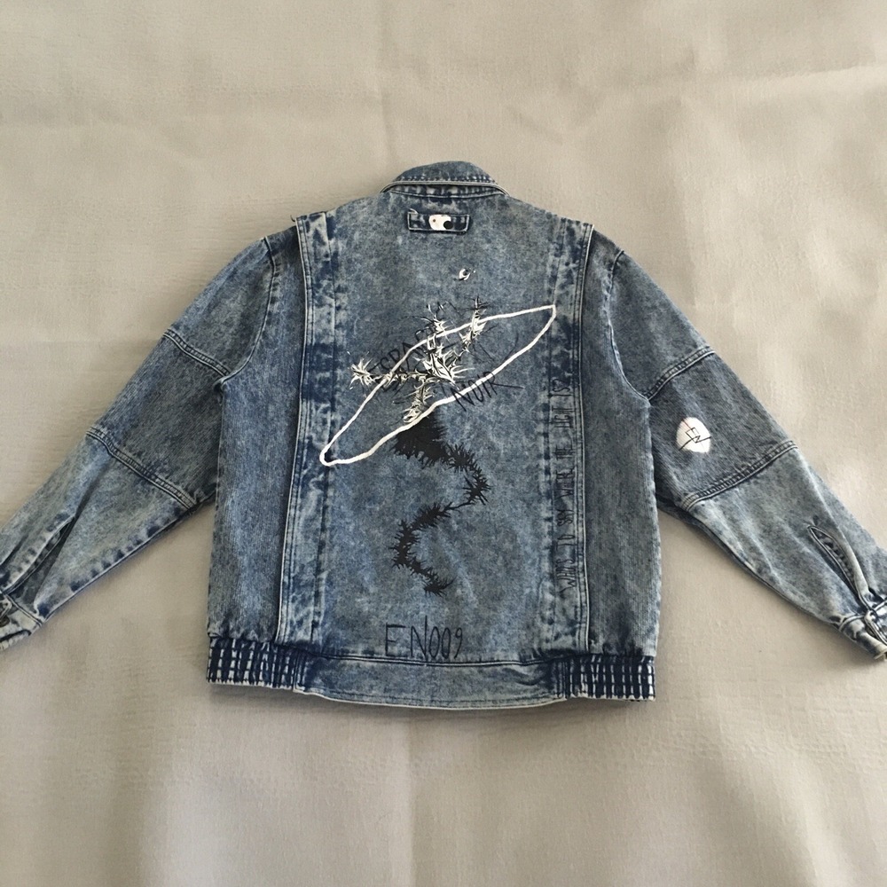 VTG Ruth Douglas Denim Jacket Woman's Size M Paint Acid Wash Jean Bomber Jacket